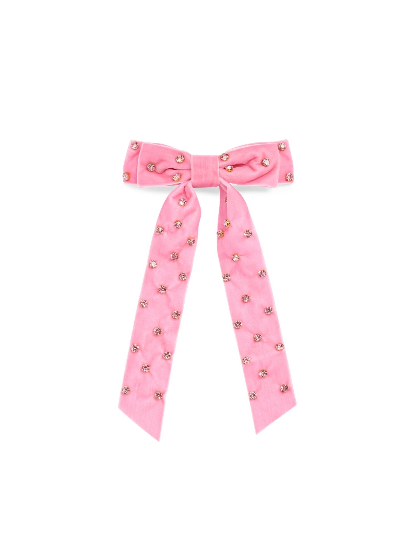 VELVET AND RHINESTONES BOW CLIP - PINK