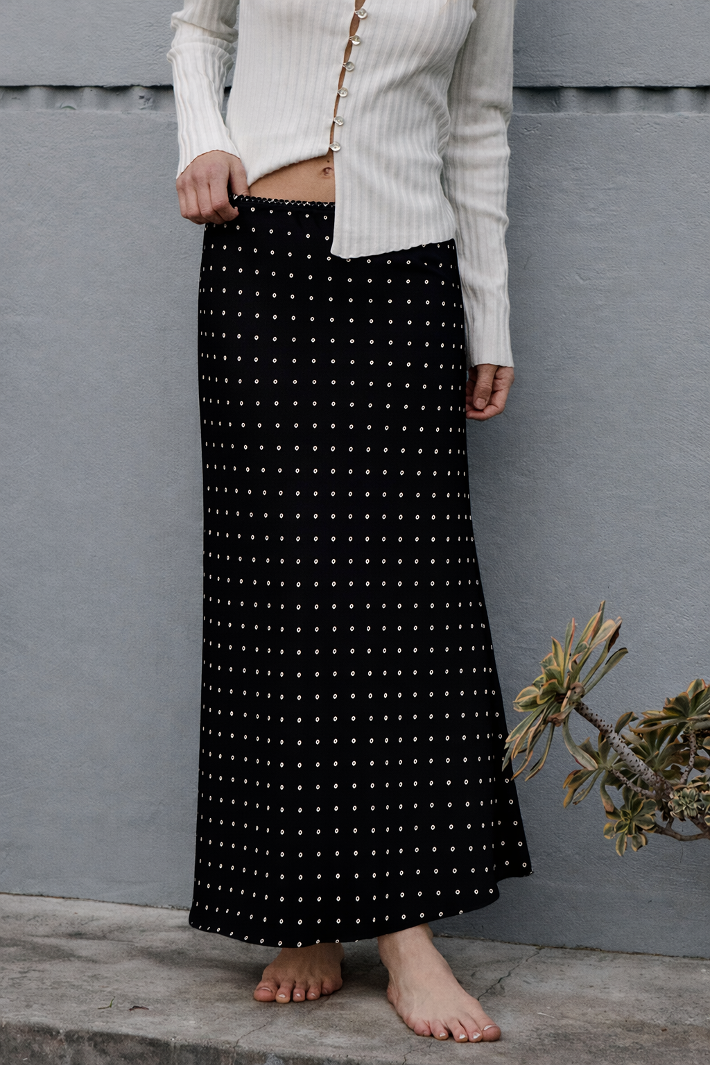 Polka Dot Satin Midi Skirt - RS1077