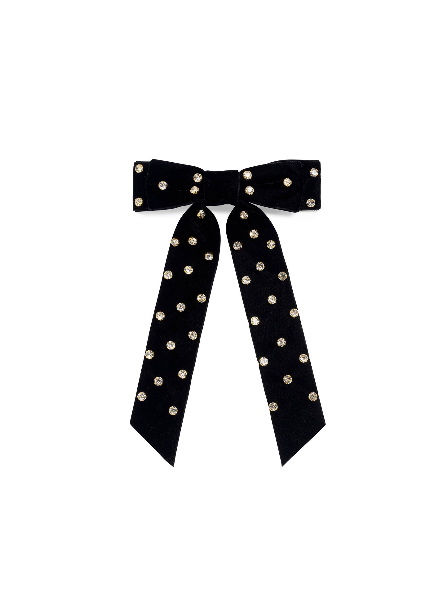 VELVET AND RHINESTONES BOW CLIP - BLACK