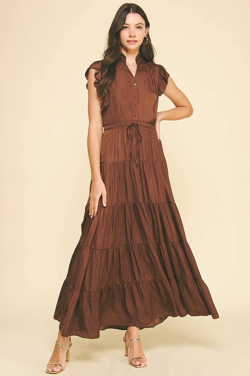 SATIN TIERED MAXI DRESS