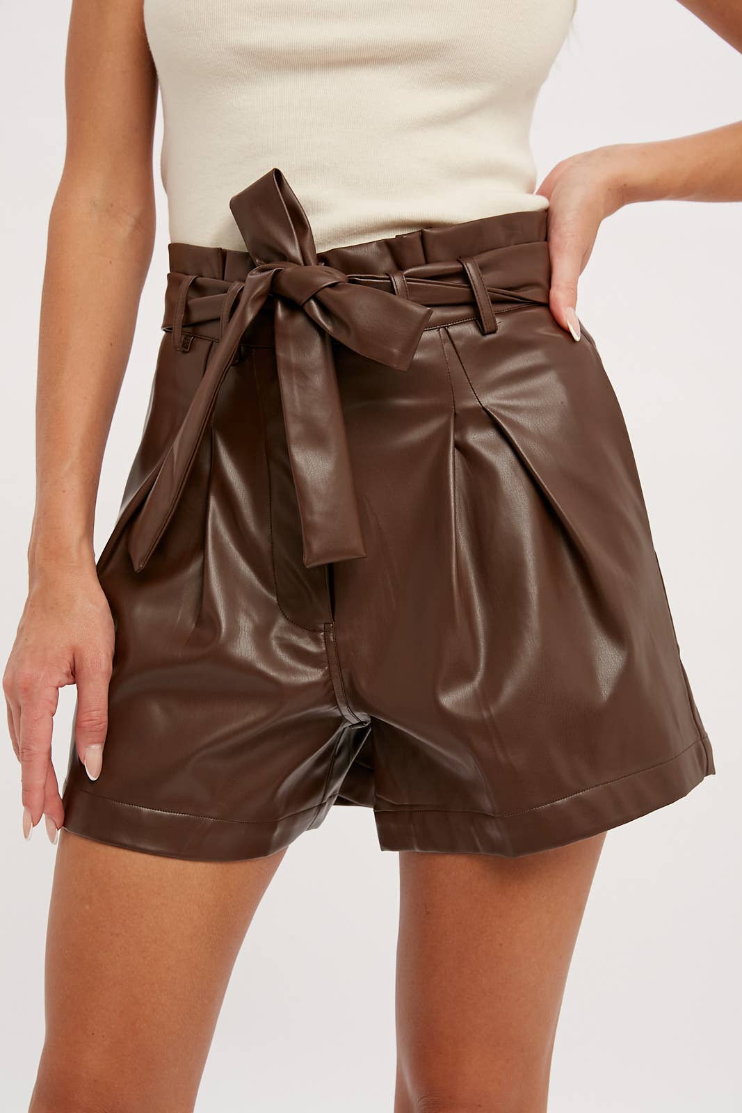 High Waisted Faux Leather Shorts