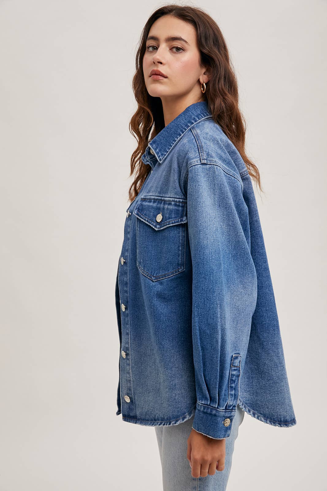 Washed Denim Button Down Jacket