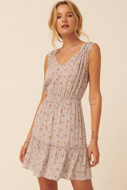 Floral V-Neck Sleeveless Elastic Waist Mini Dress