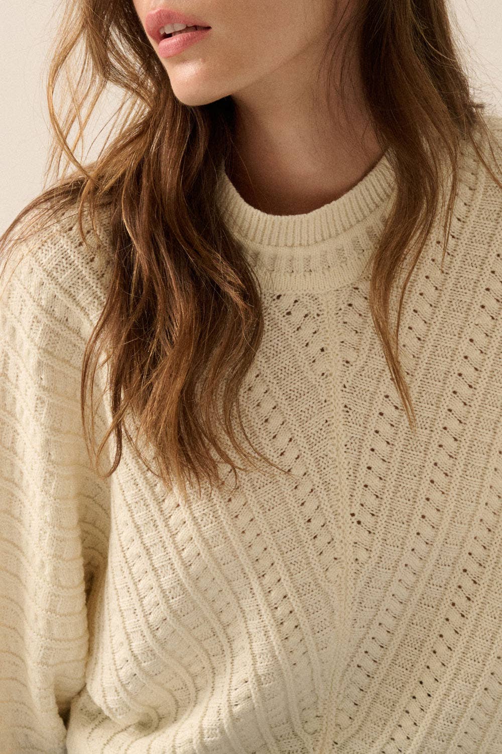 Solid Cable Knit Dolman-Sleeve Sweater