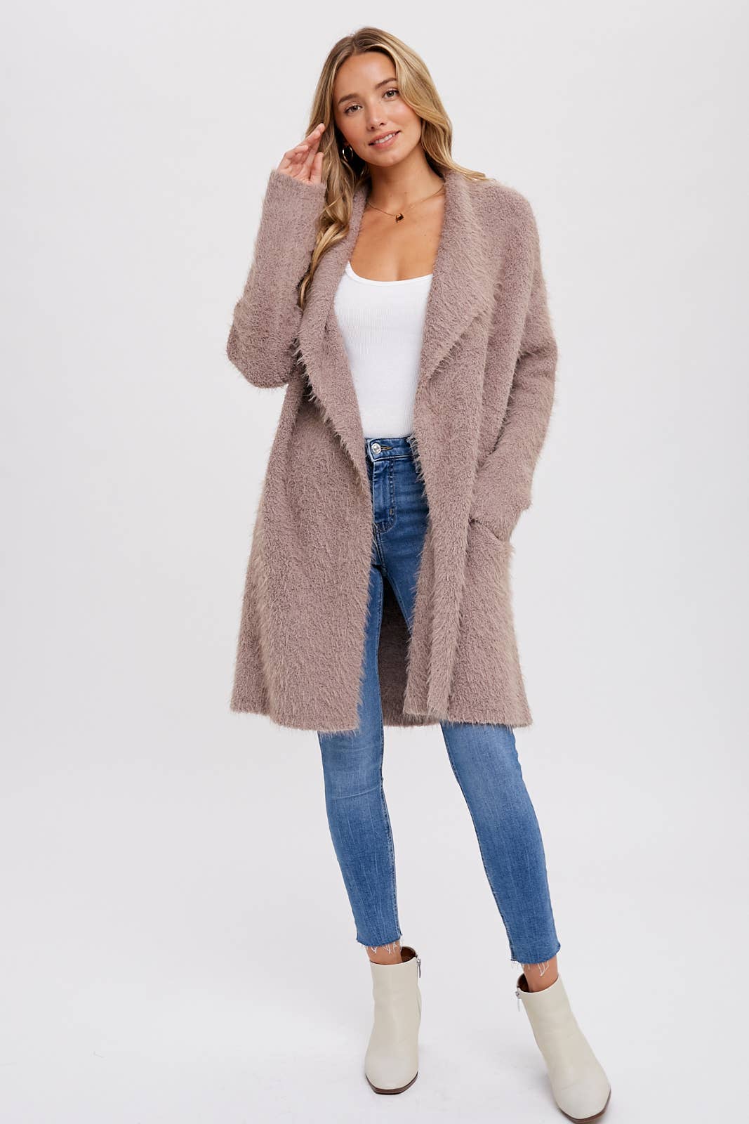 SOFT FUZZY DRAPE FRONT CARDIGAN