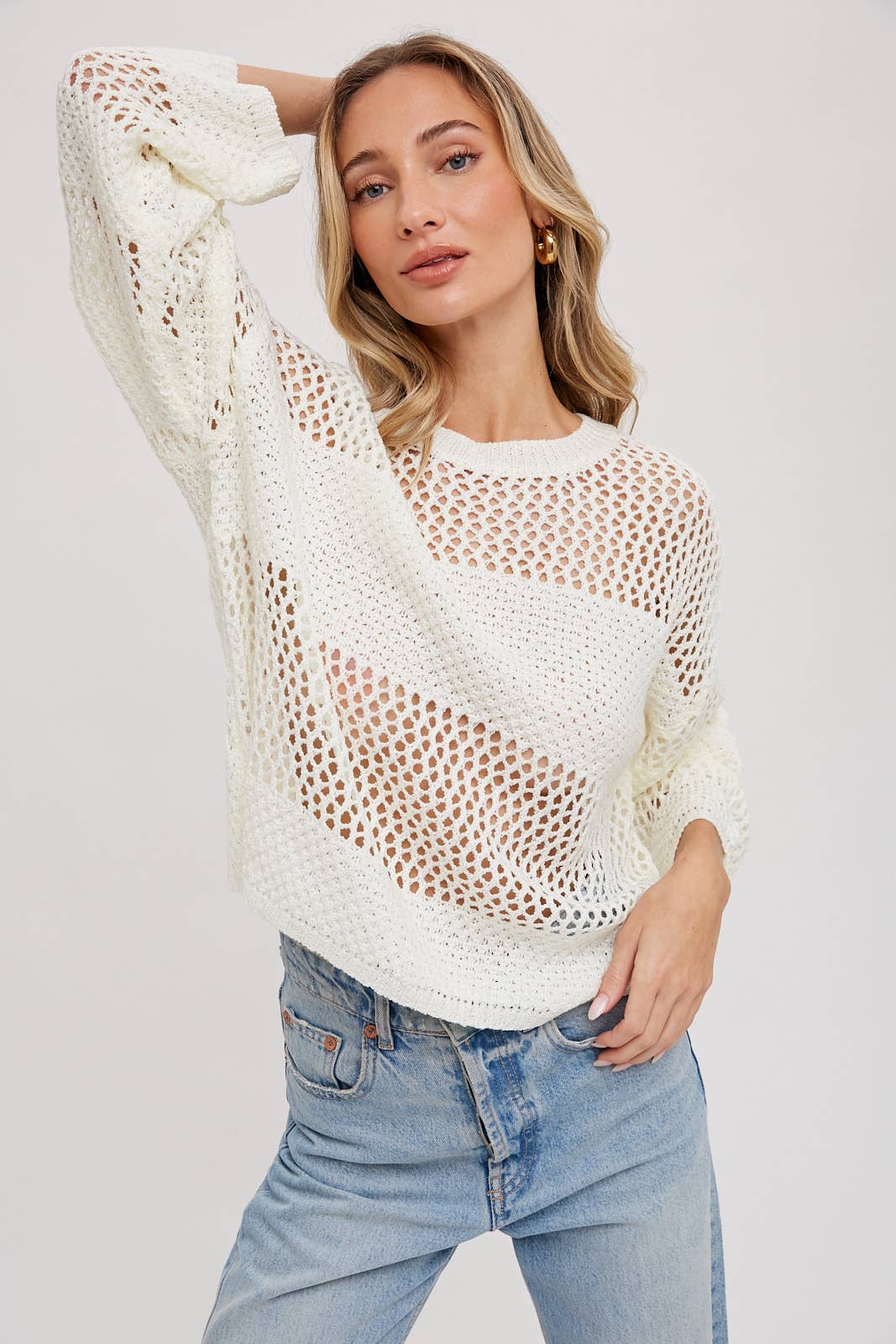 OPEN-KNIT SWEATER PULLOVER - Oversized Round Neck