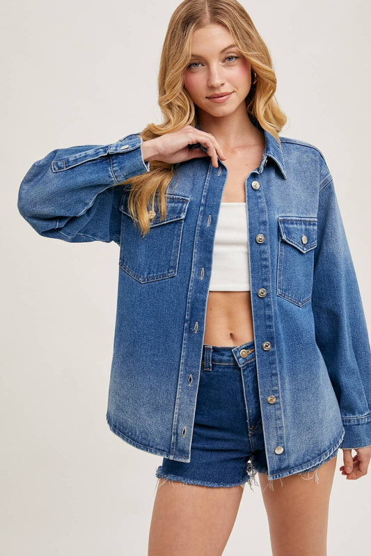 Washed Denim Button Down Jacket