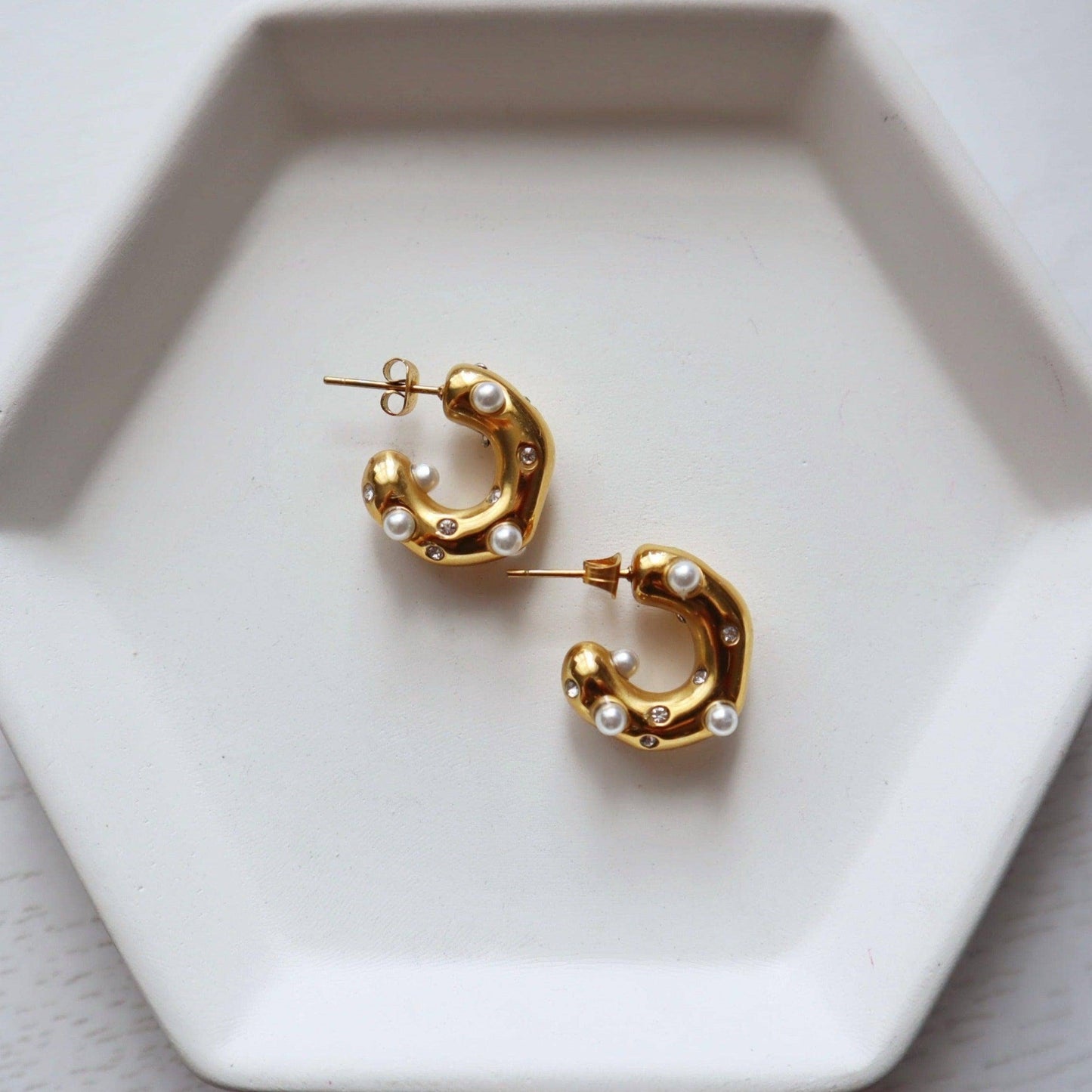 Dazzle Hoops - Pearls and CZ | Chunky Hoops
