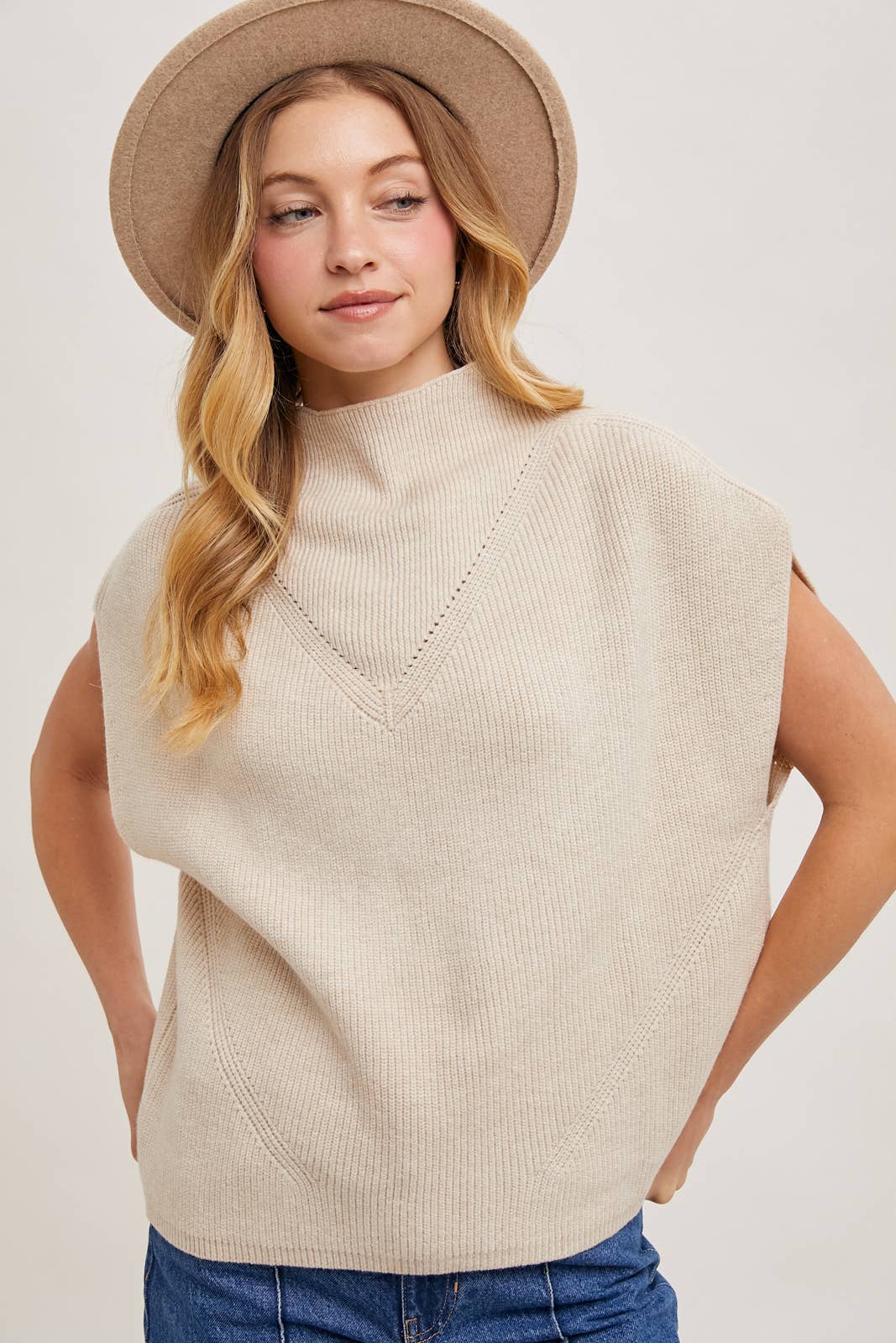 Mock Neck Short Sleeve Knit Sweater