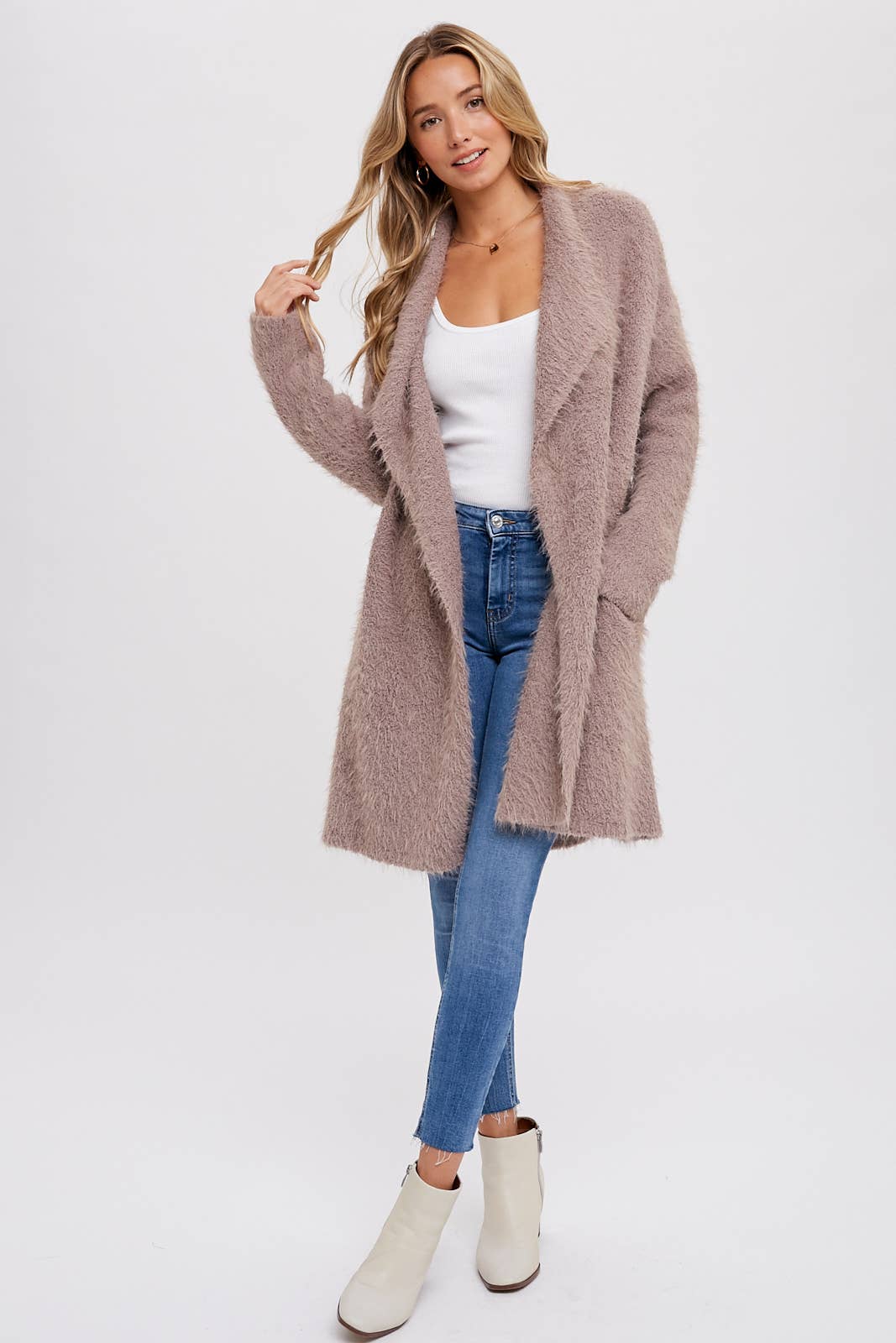 SOFT FUZZY DRAPE FRONT CARDIGAN