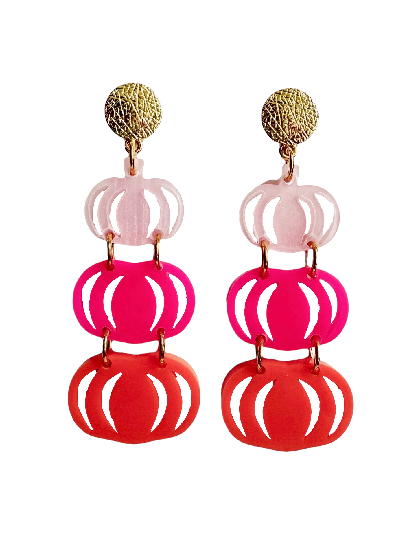 ON SALE Pink Triple Pumpkin Dangles