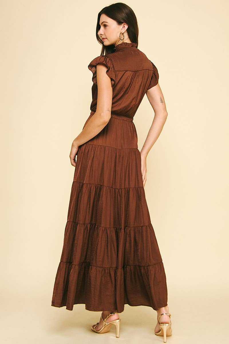 SATIN TIERED MAXI DRESS