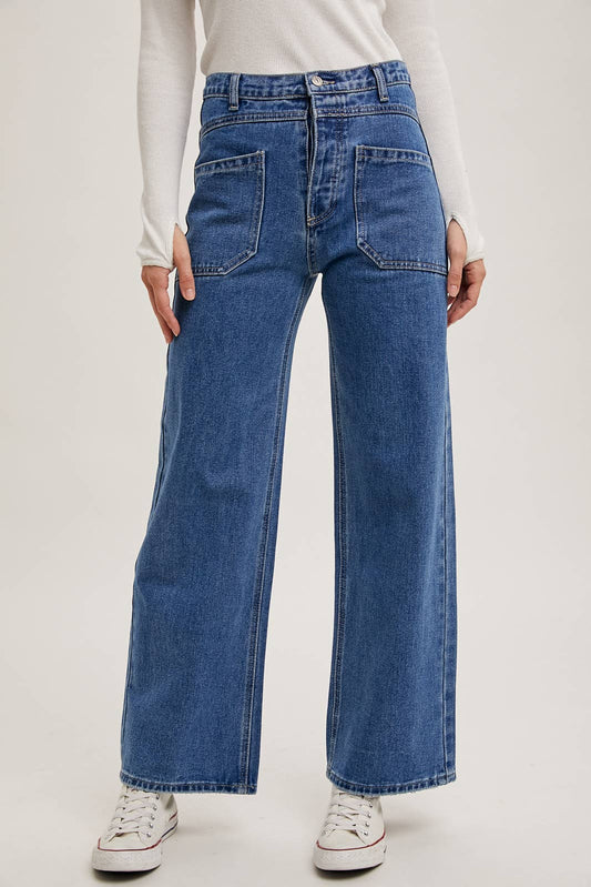 DENIM HIGH-RISE STRAIGHT LEG JEANS