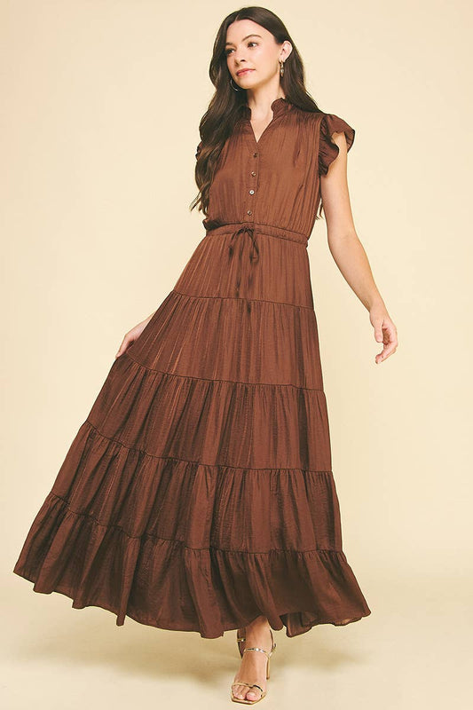 SATIN TIERED MAXI DRESS