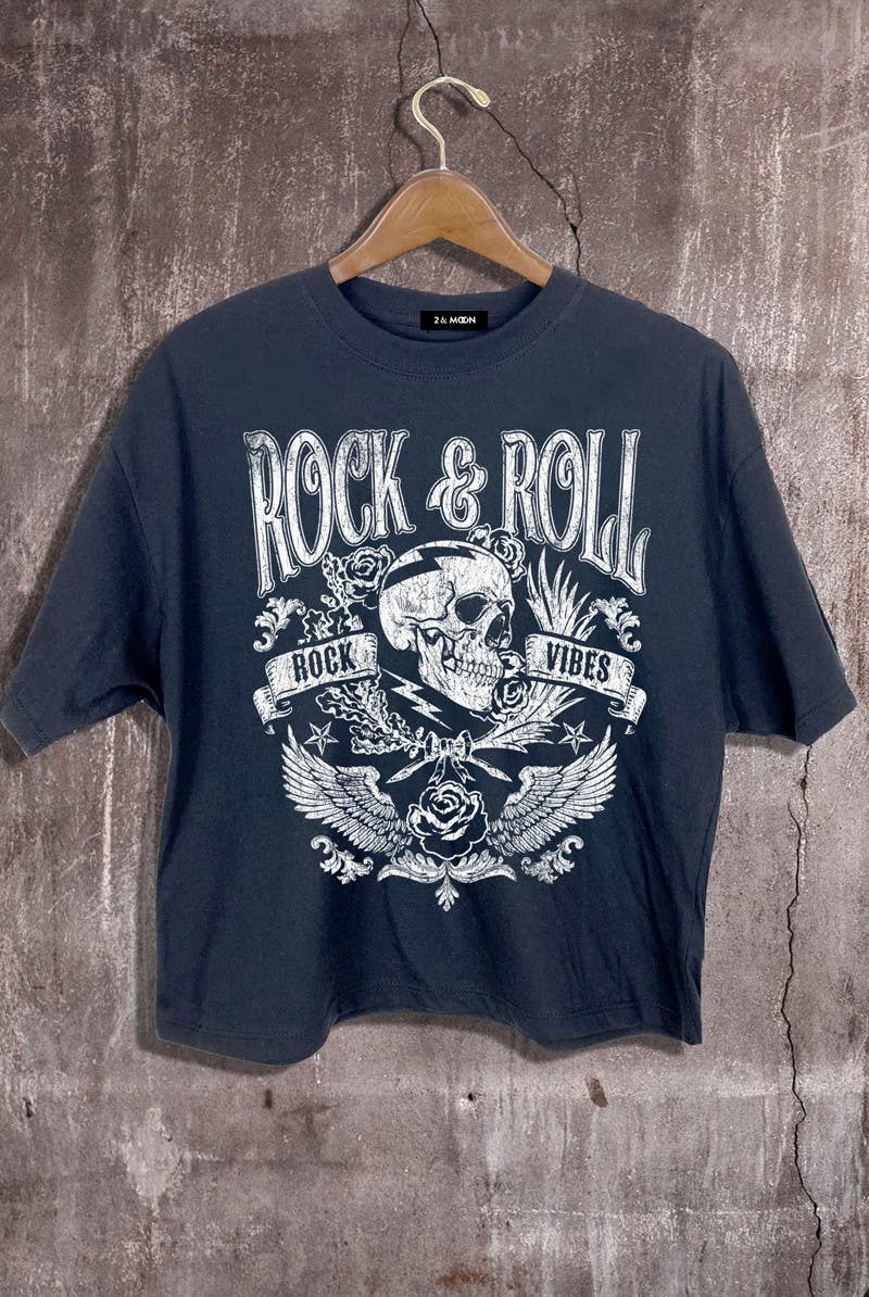 Rock n Roll Vibe skull rose Graphic Crop Tee