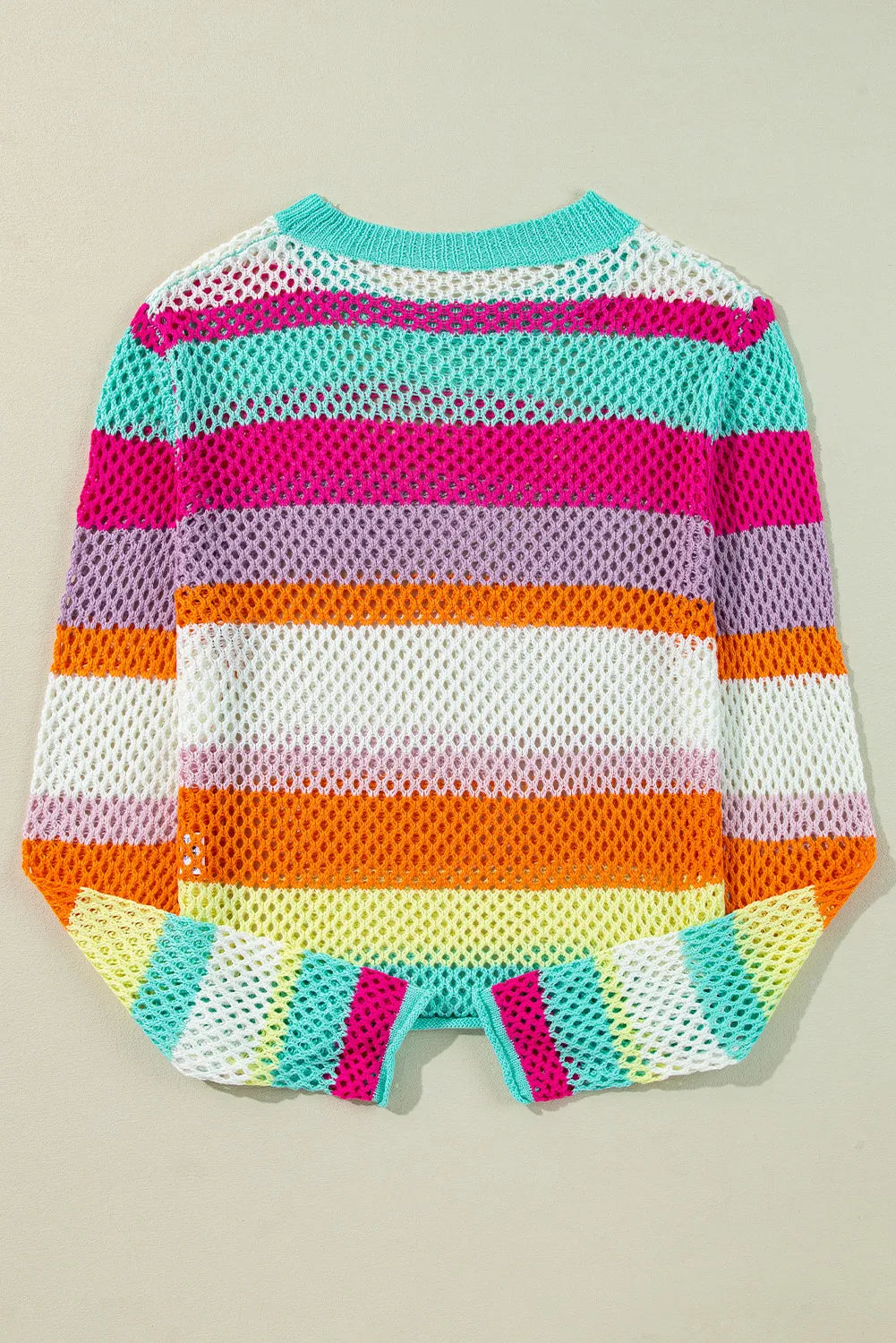 Openwork Color Block Round Neck Knit Top