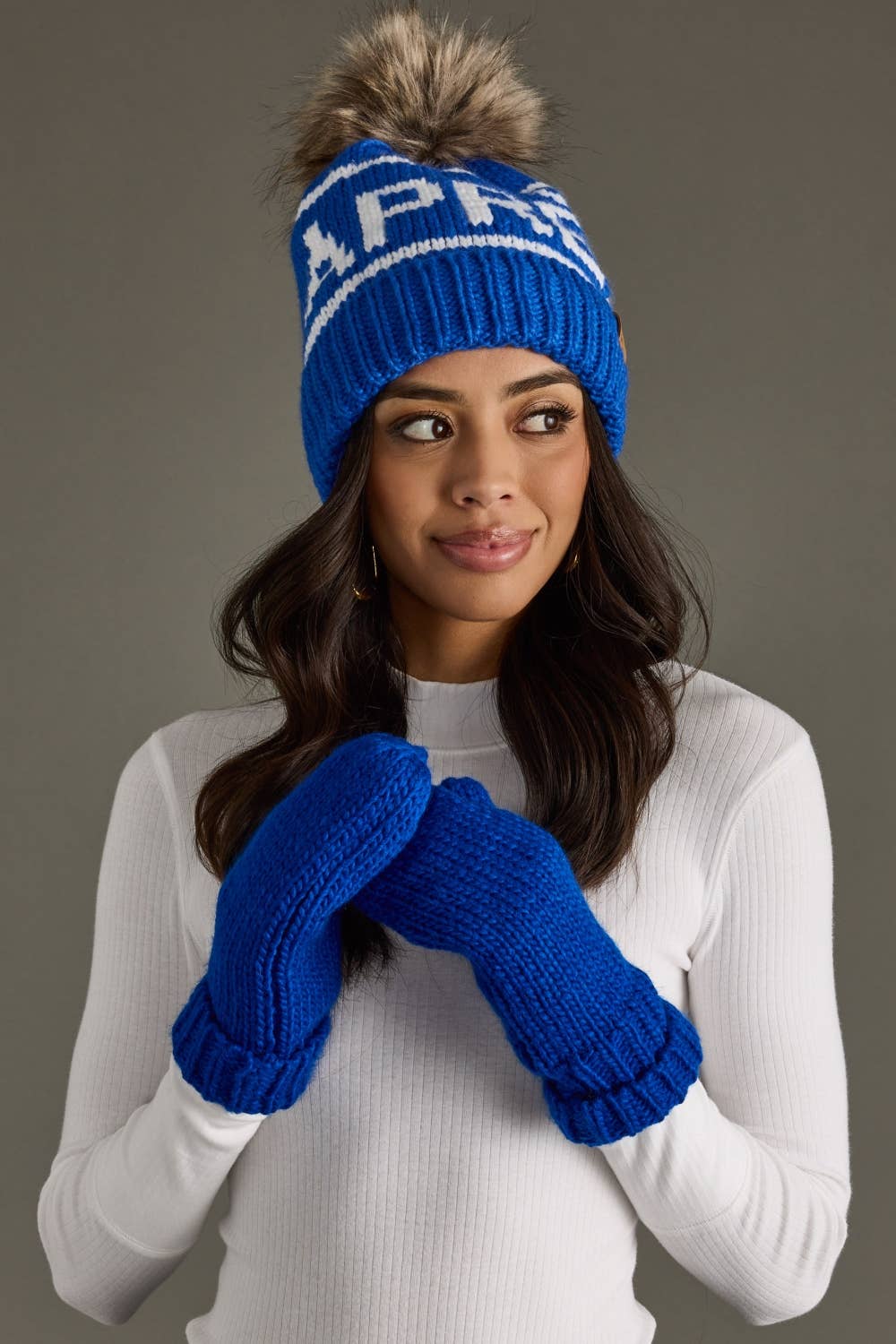 Royal Blue & White Apres Pom Hat