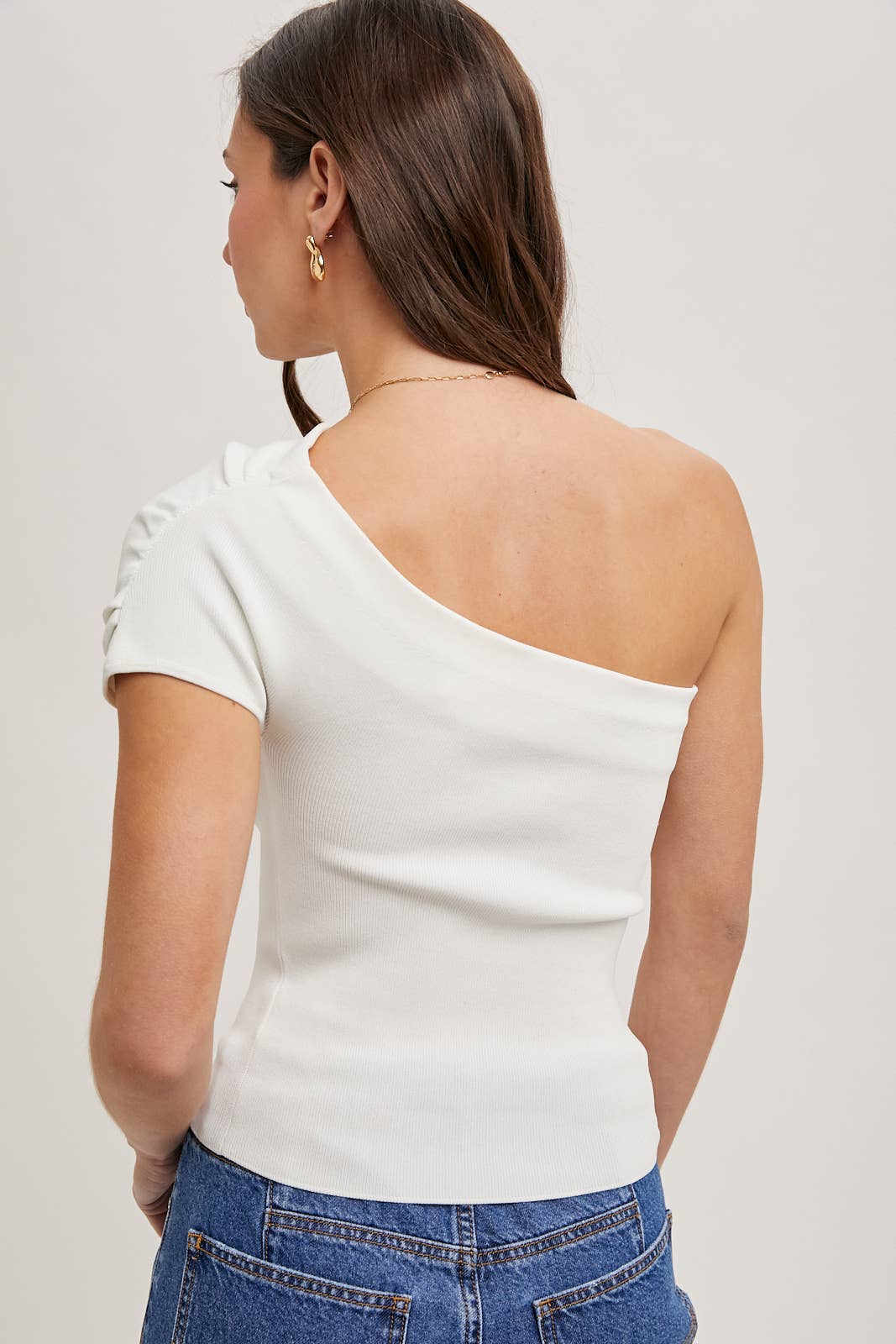 DRAPED KNIT ASYMMETRIC ONE SHOULDER KNIT TOP