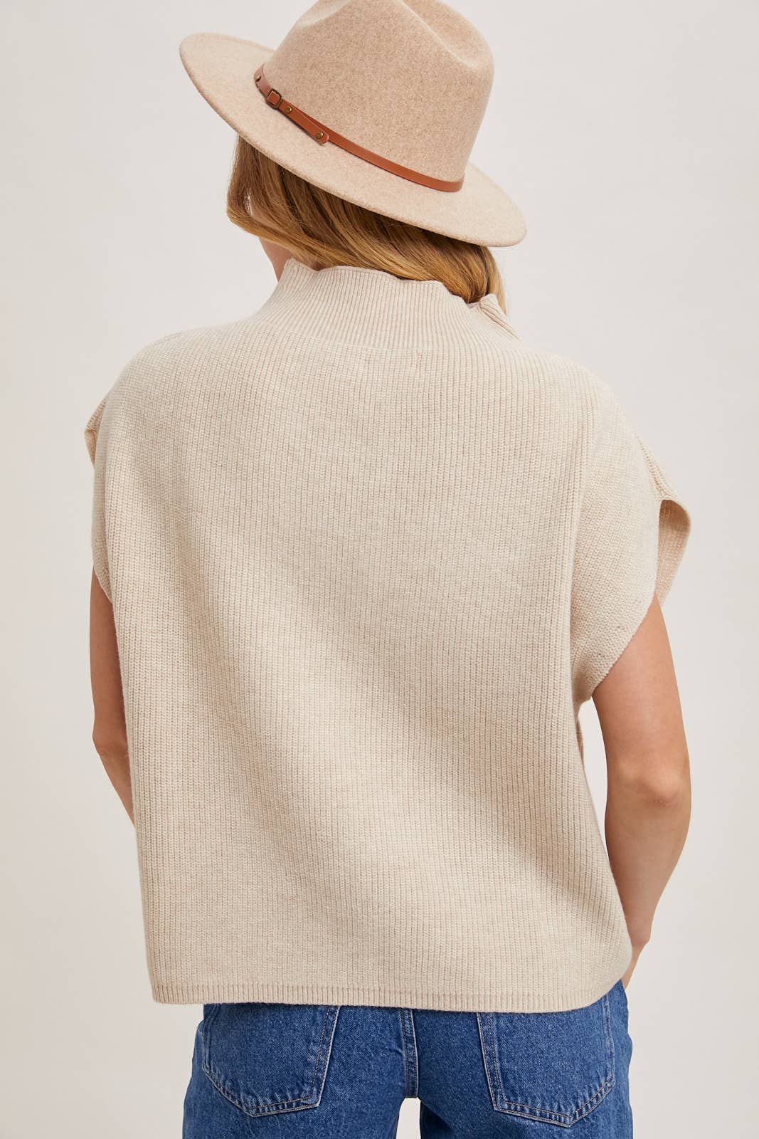 Mock Neck Short Sleeve Knit Sweater