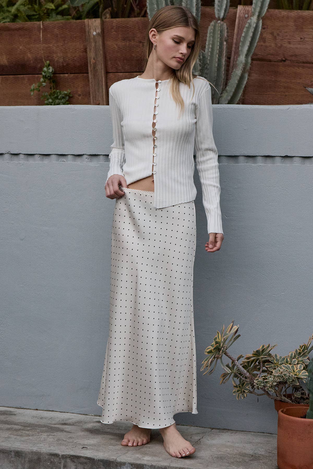 Polka Dot Satin Midi Skirt - RS1077