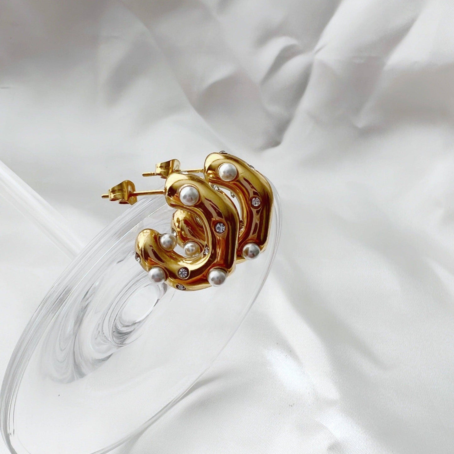 Dazzle Hoops - Pearls and CZ | Chunky Hoops