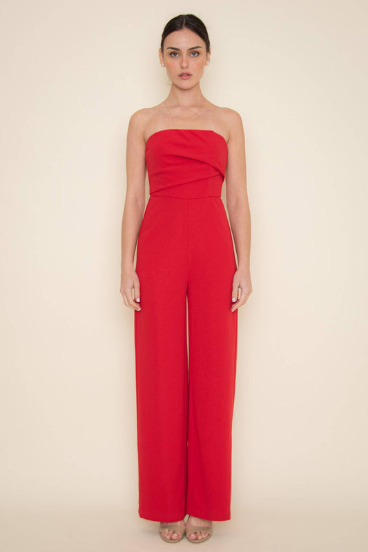 STRAPLESS PLEATED JUMPSUIT