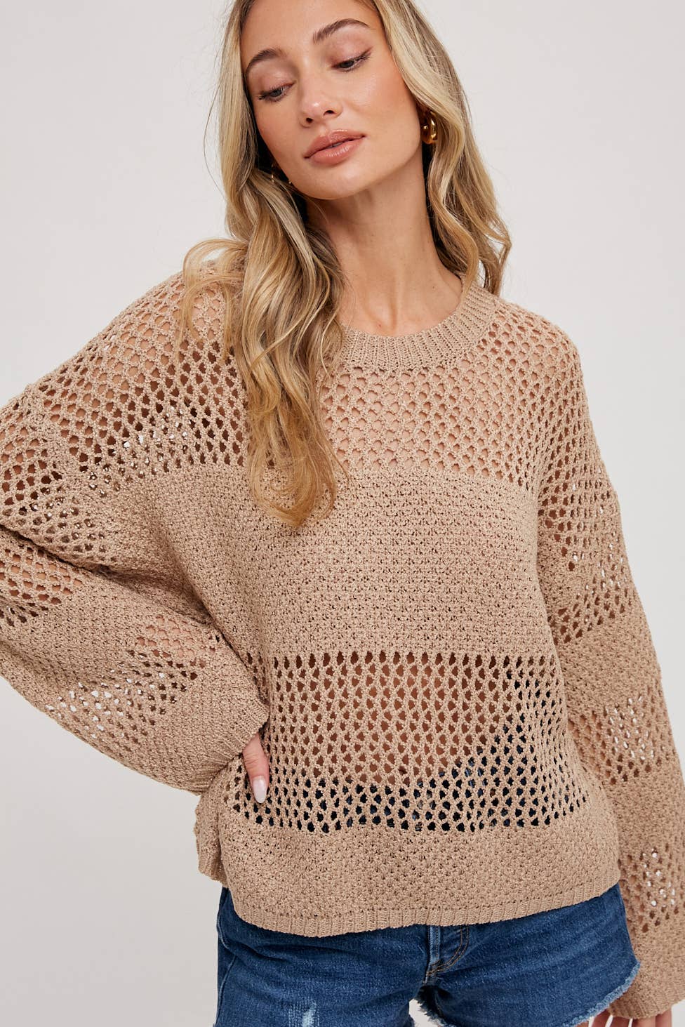 OPEN-KNIT SWEATER PULLOVER - Oversized Round Neck