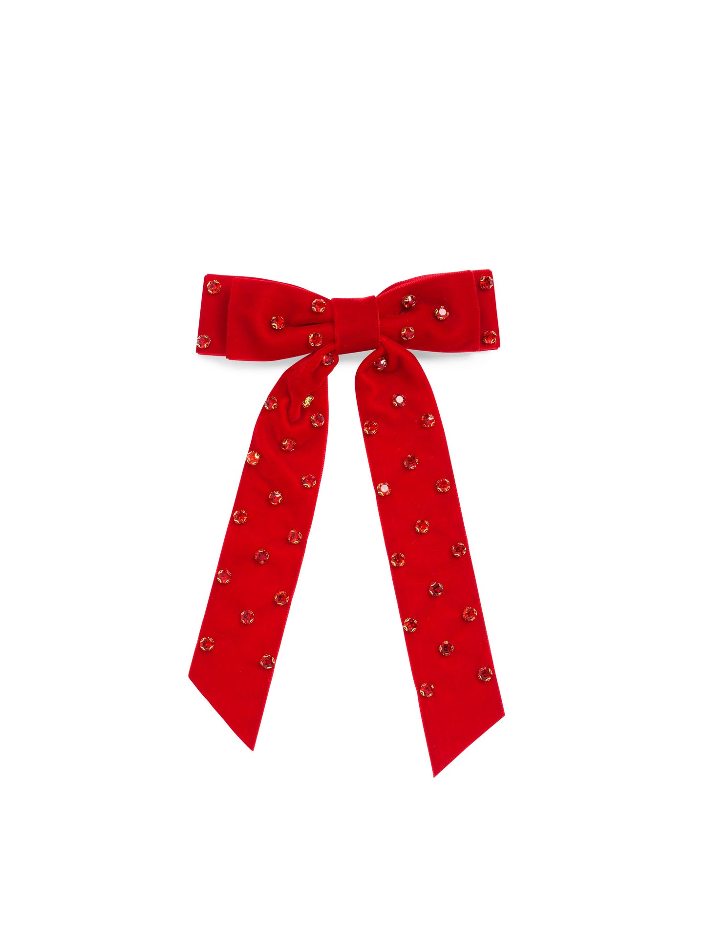 VELVET AND RHINESTONES BOW CLIP - RED