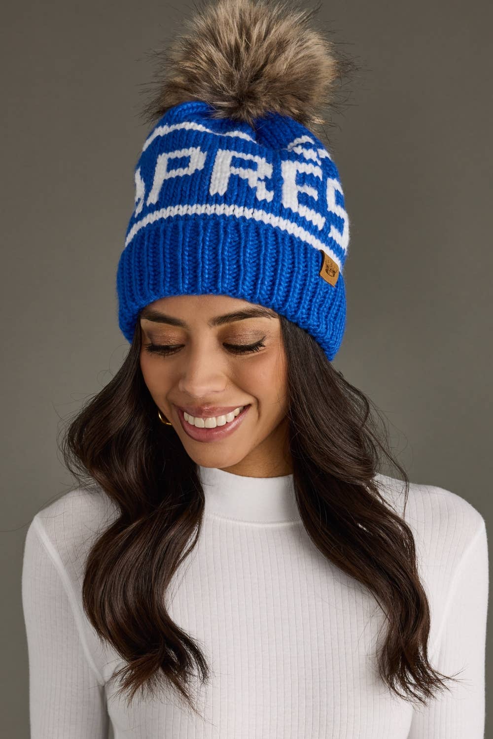 Royal Blue & White Apres Pom Hat