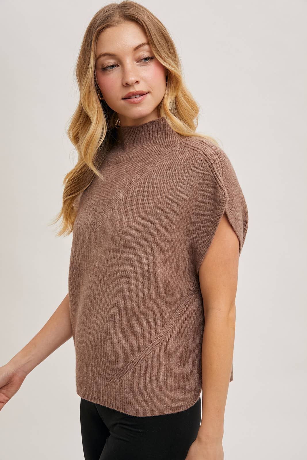 Mock Neck Short Sleeve Knit Sweater