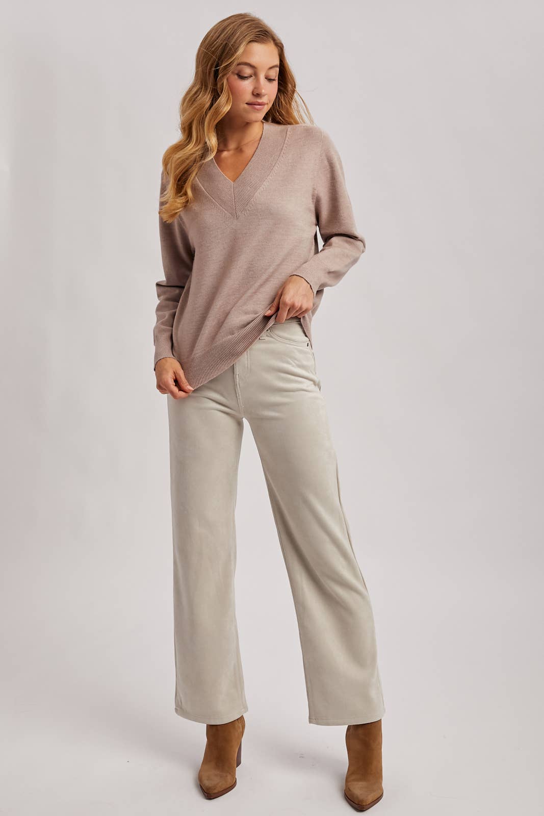 Ribbed V-neck Sweater