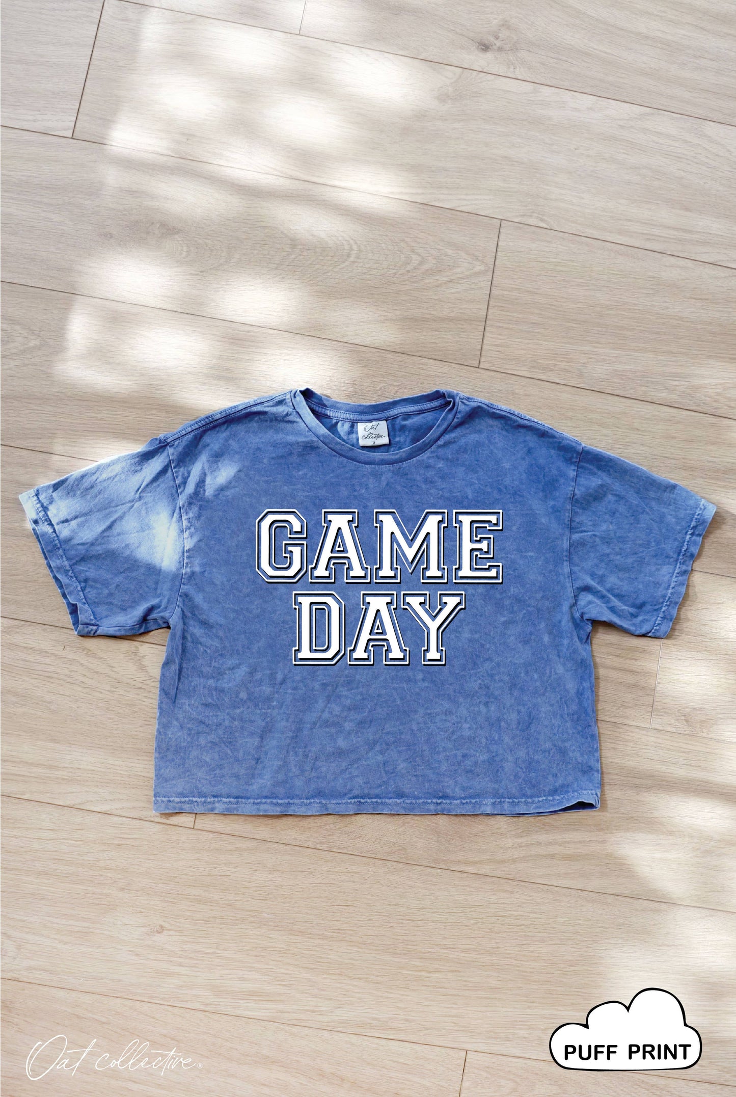GAME DAY PUFF Cropped Mineral Graphic Top