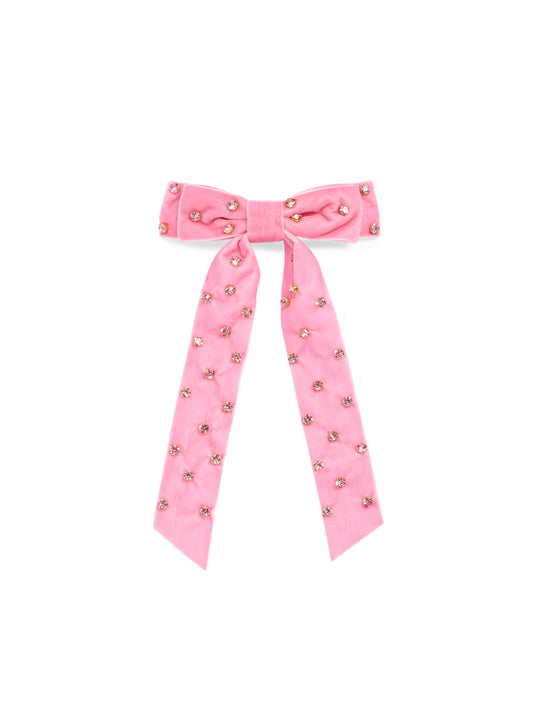 VELVET AND RHINESTONES BOW CLIP - PINK