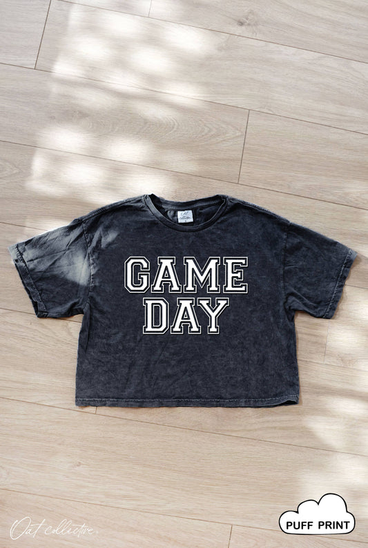 GAME DAY PUFF Cropped Mineral Graphic Top
