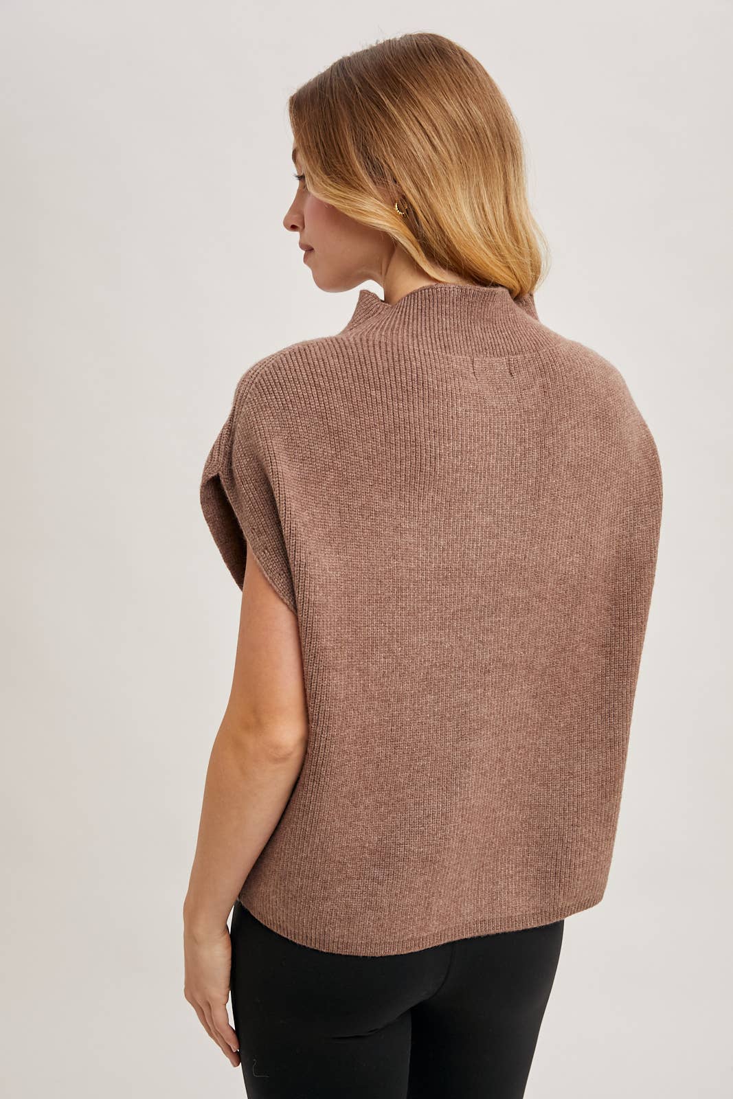 Mock Neck Short Sleeve Knit Sweater