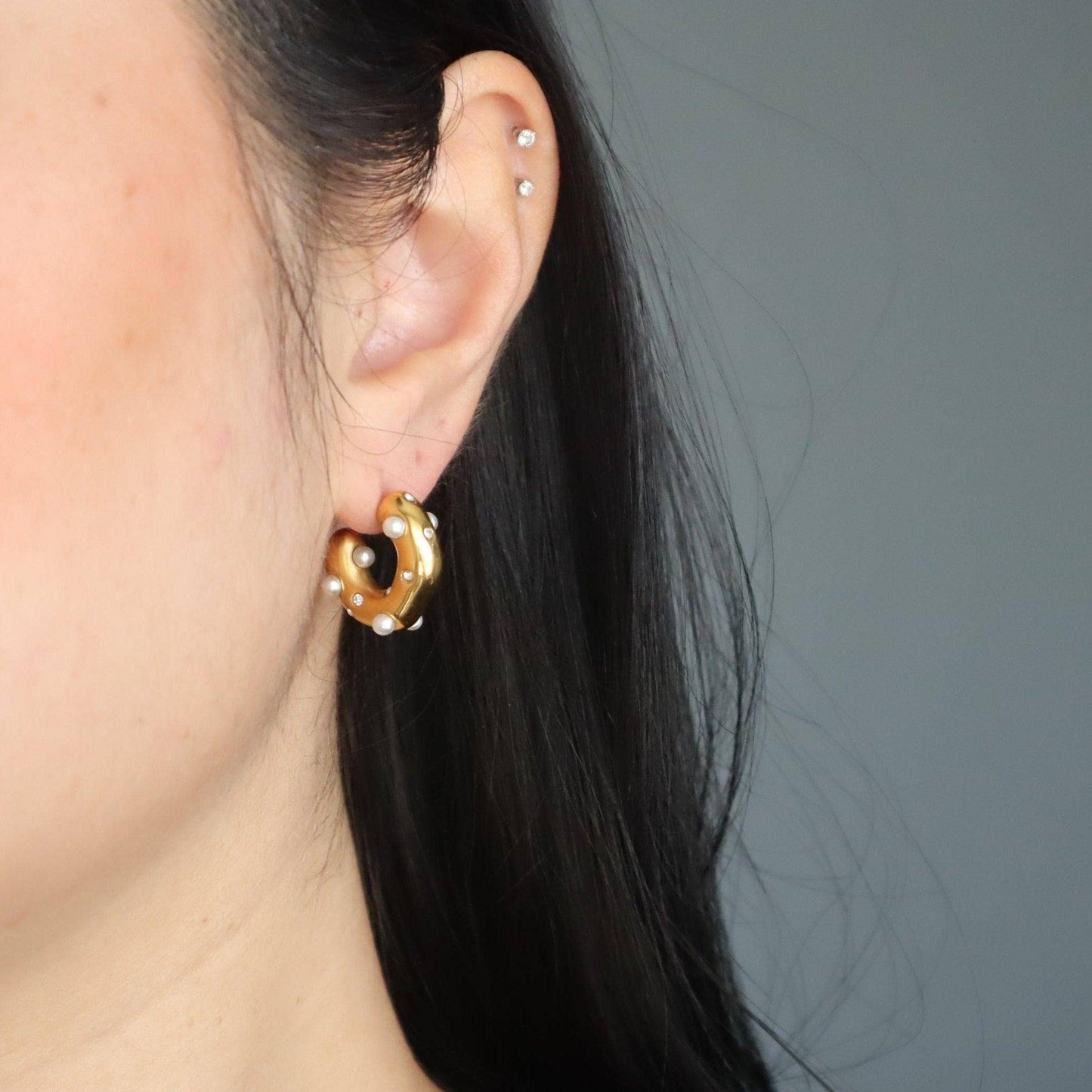 Dazzle Hoops - Pearls and CZ | Chunky Hoops