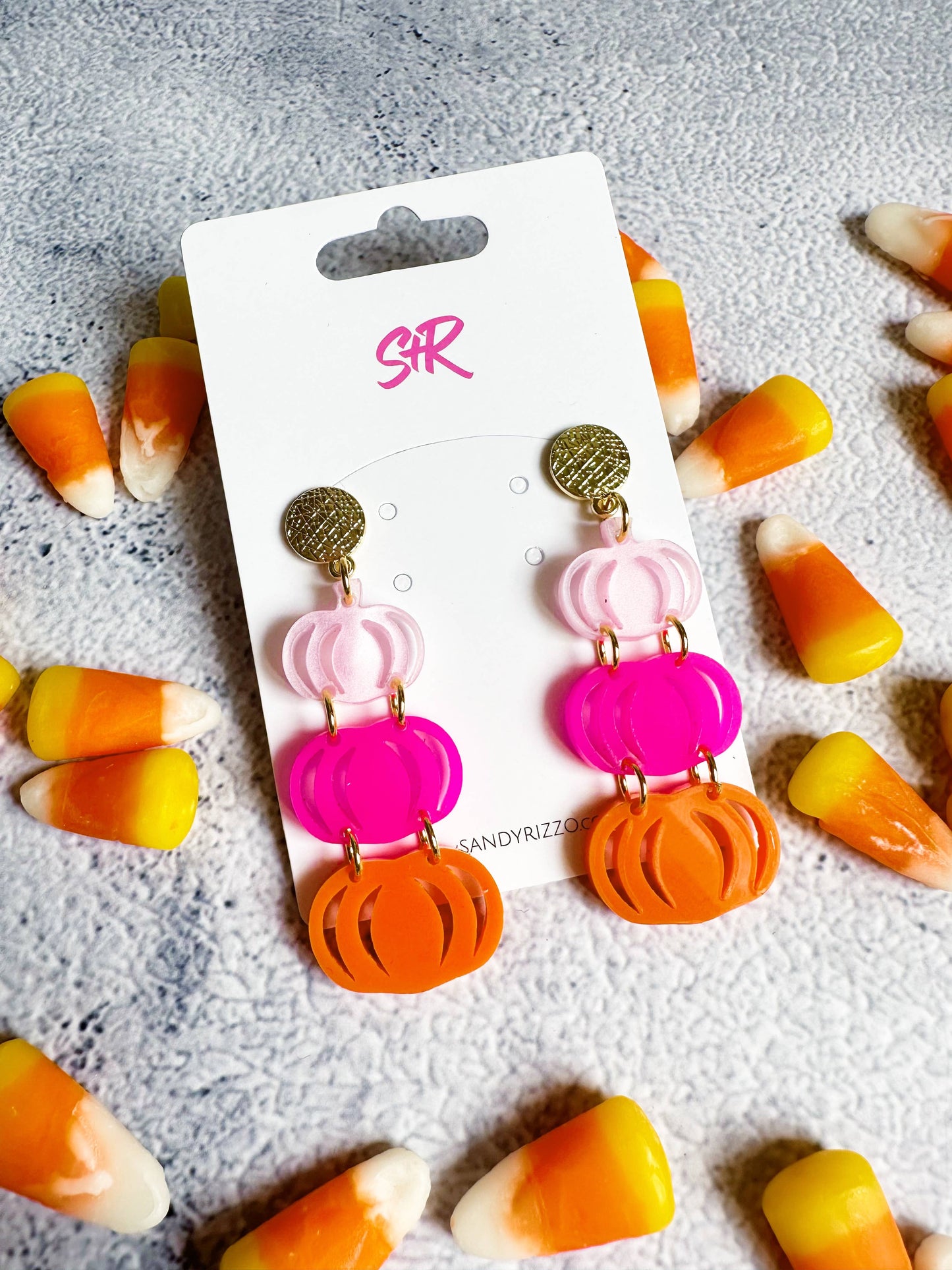 ON SALE Pink Triple Pumpkin Dangles