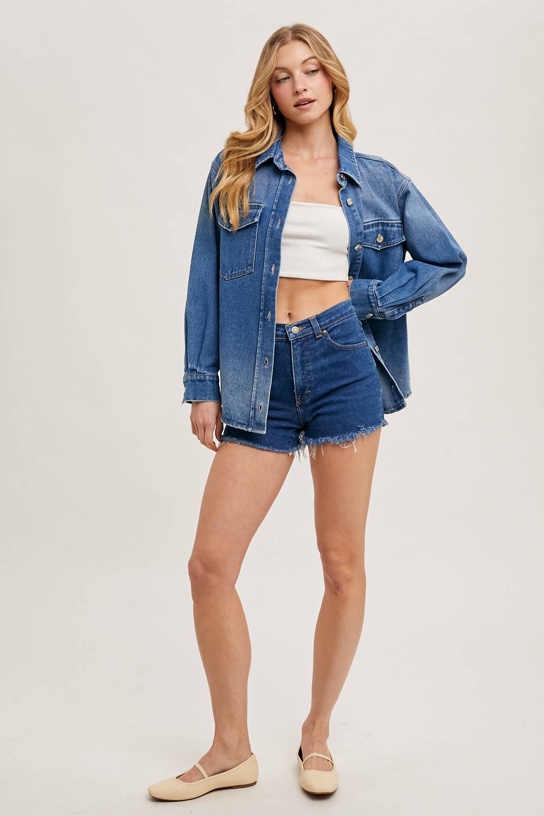 Washed Denim Button Down Jacket