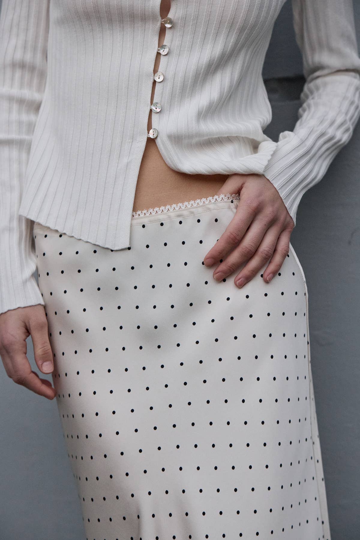 Polka Dot Satin Midi Skirt - RS1077