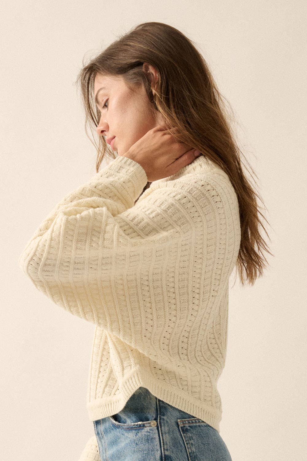 Solid Cable Knit Dolman-Sleeve Sweater