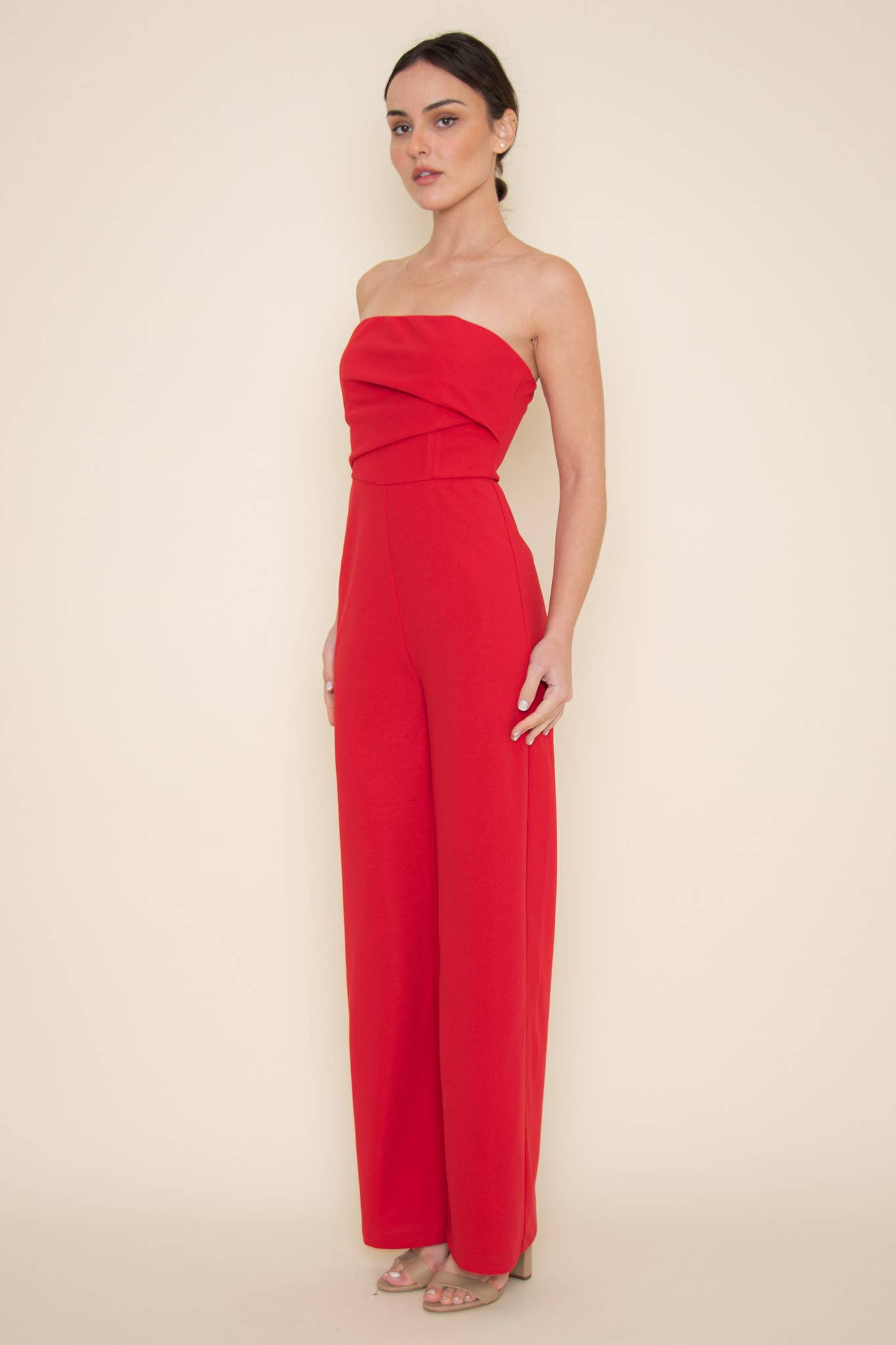 STRAPLESS PLEATED JUMPSUIT