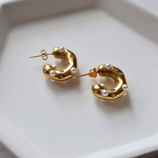 Dazzle Hoops - Pearls and CZ | Chunky Hoops