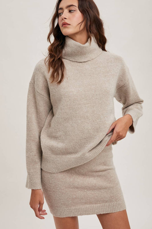 TURTLENECK KNIT SWEATER AND PENCIL MINI SKIRT SET