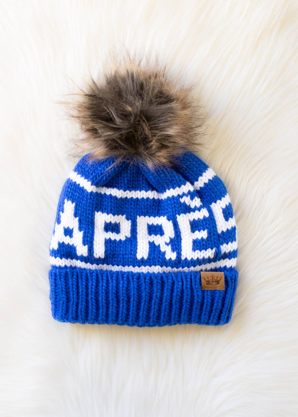Royal Blue & White Apres Pom Hat