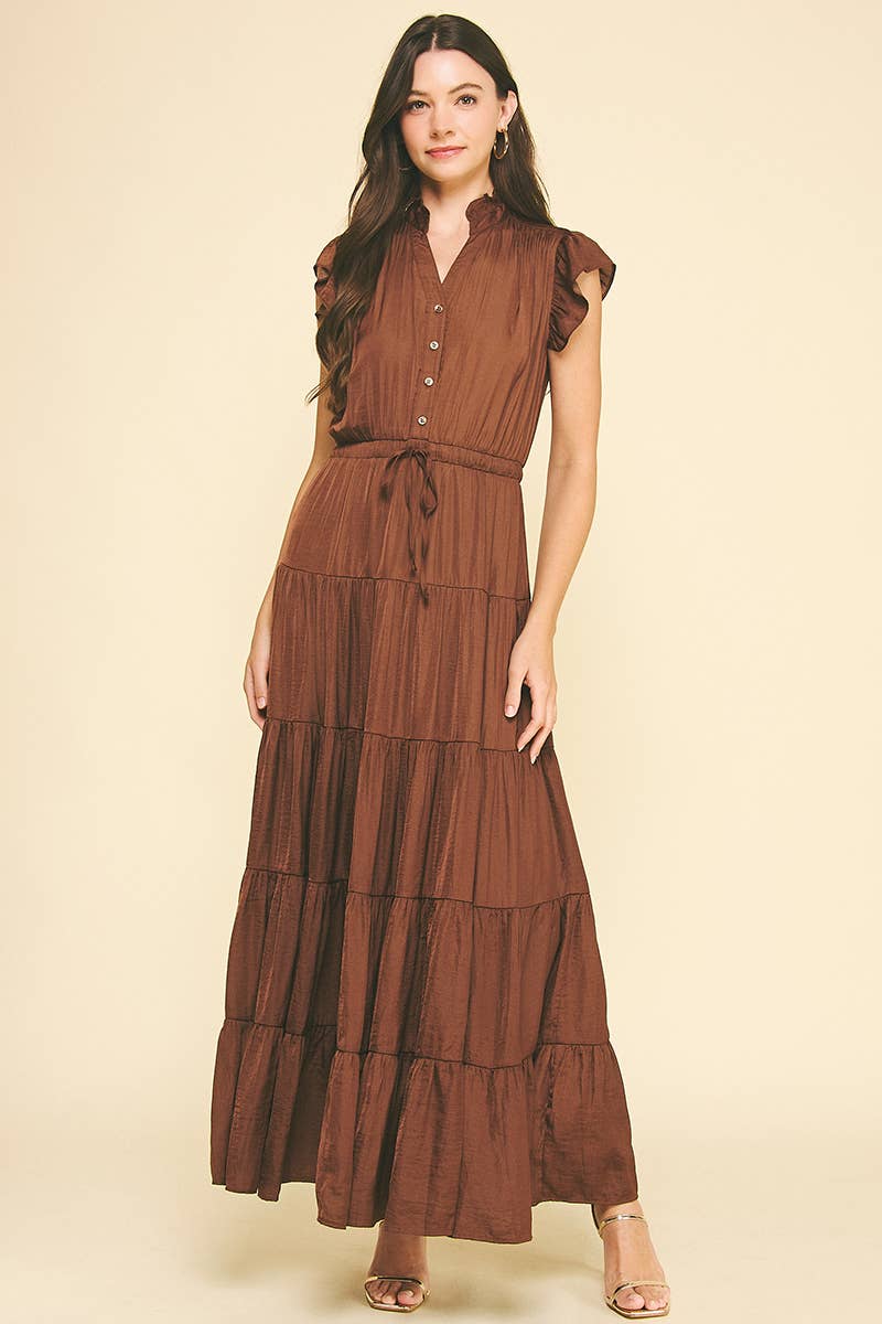 SATIN TIERED MAXI DRESS