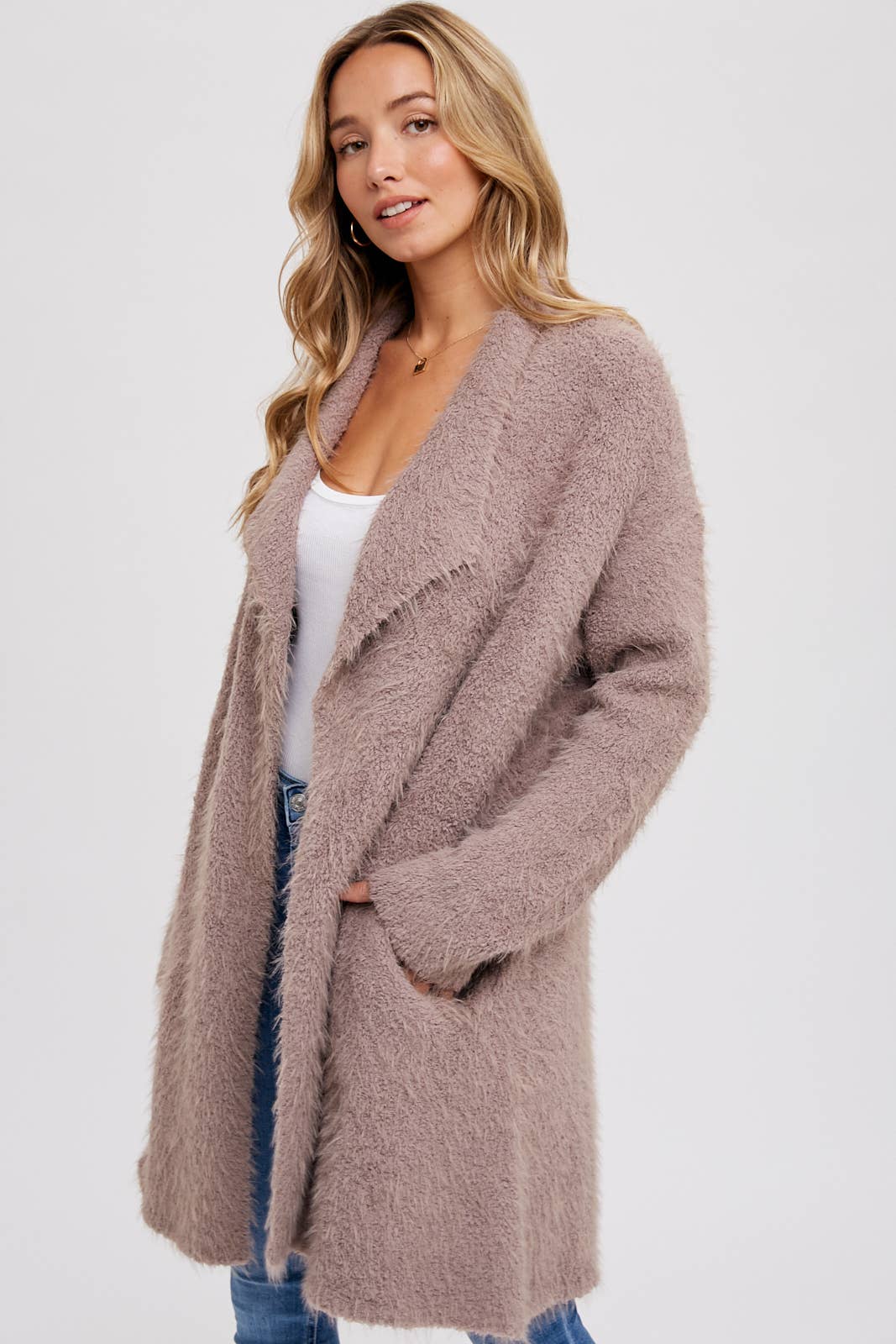 SOFT FUZZY DRAPE FRONT CARDIGAN