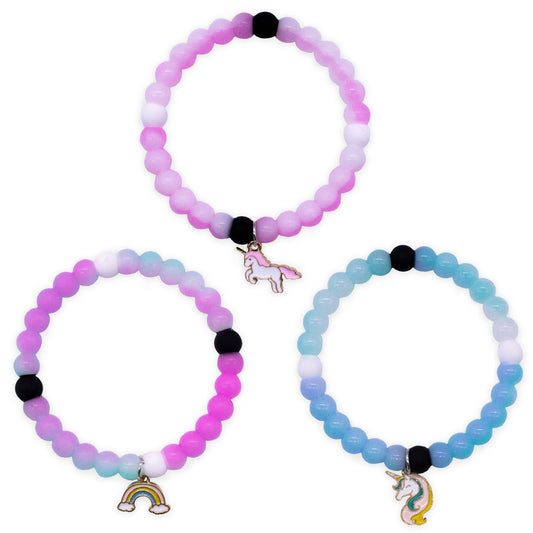 Glow in the Dark Unicorn Charm Bracelets - 3 Pack