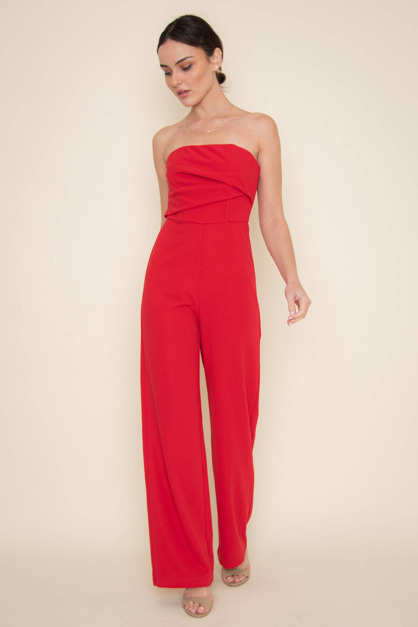 STRAPLESS PLEATED JUMPSUIT