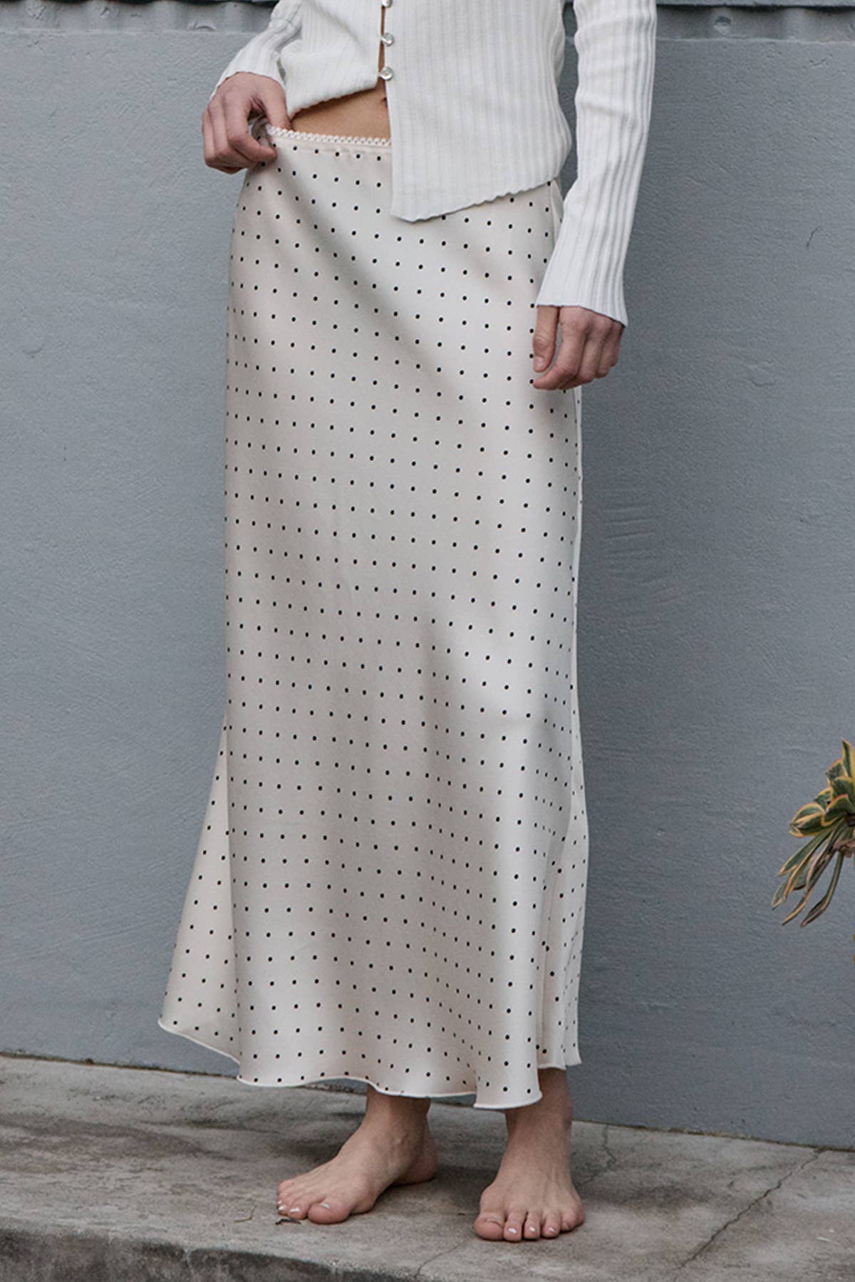 Polka Dot Satin Midi Skirt - RS1077