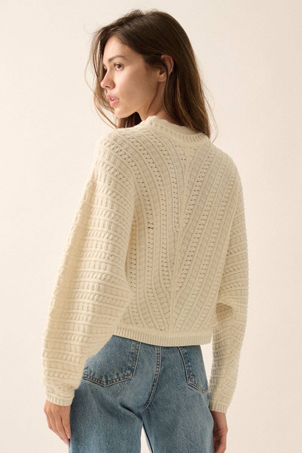 Solid Cable Knit Dolman-Sleeve Sweater